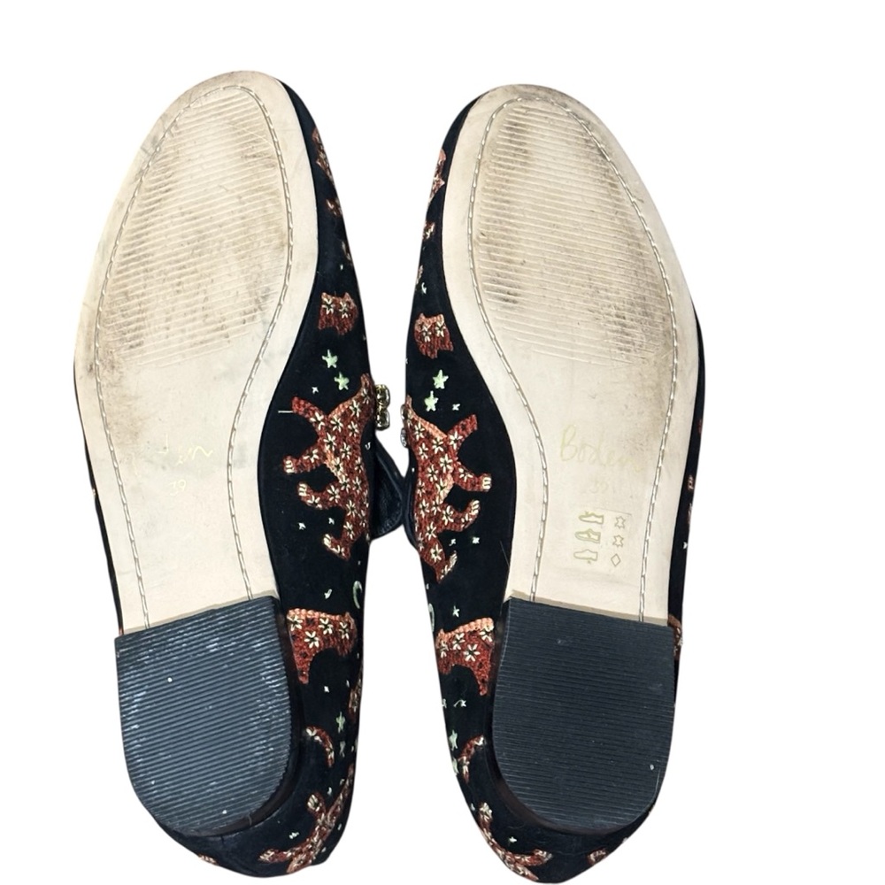 Boden Embellished Loafers, black embroidered cheetah, glass/metal. Women’s 39, 8 - Picture 6 of 9
